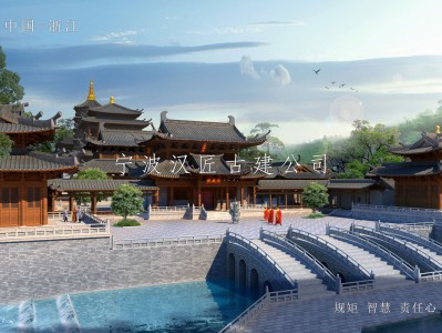 舟山寺院重建规划设计方案鸟瞰图—积福禅寺